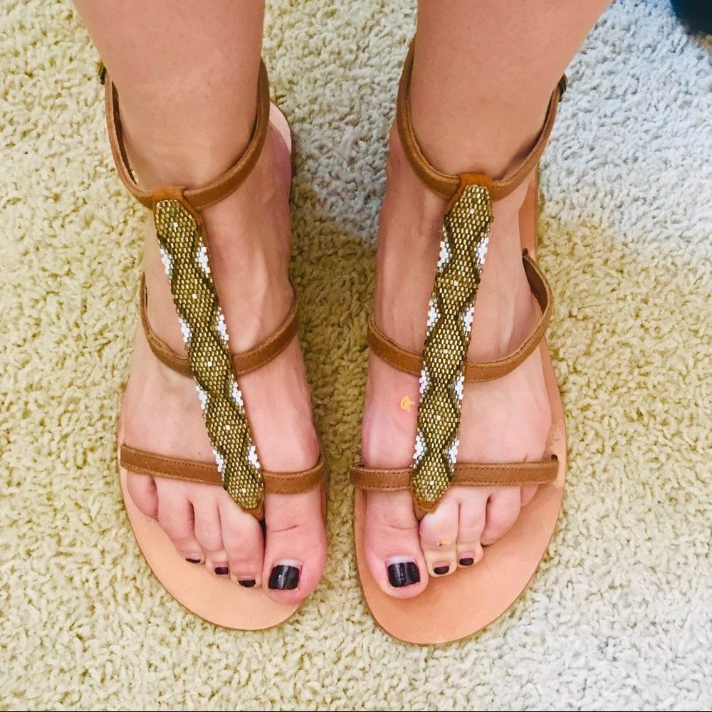 Cocobelle tan gladiator sandal with gold beading